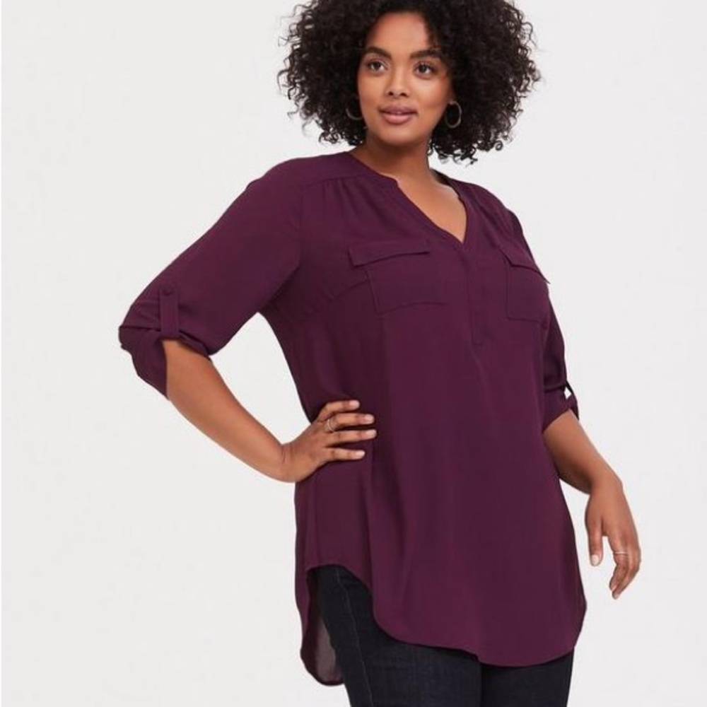 Torrid Harper Georgette Pullover 3/4 Sleeve Tunic Blouse